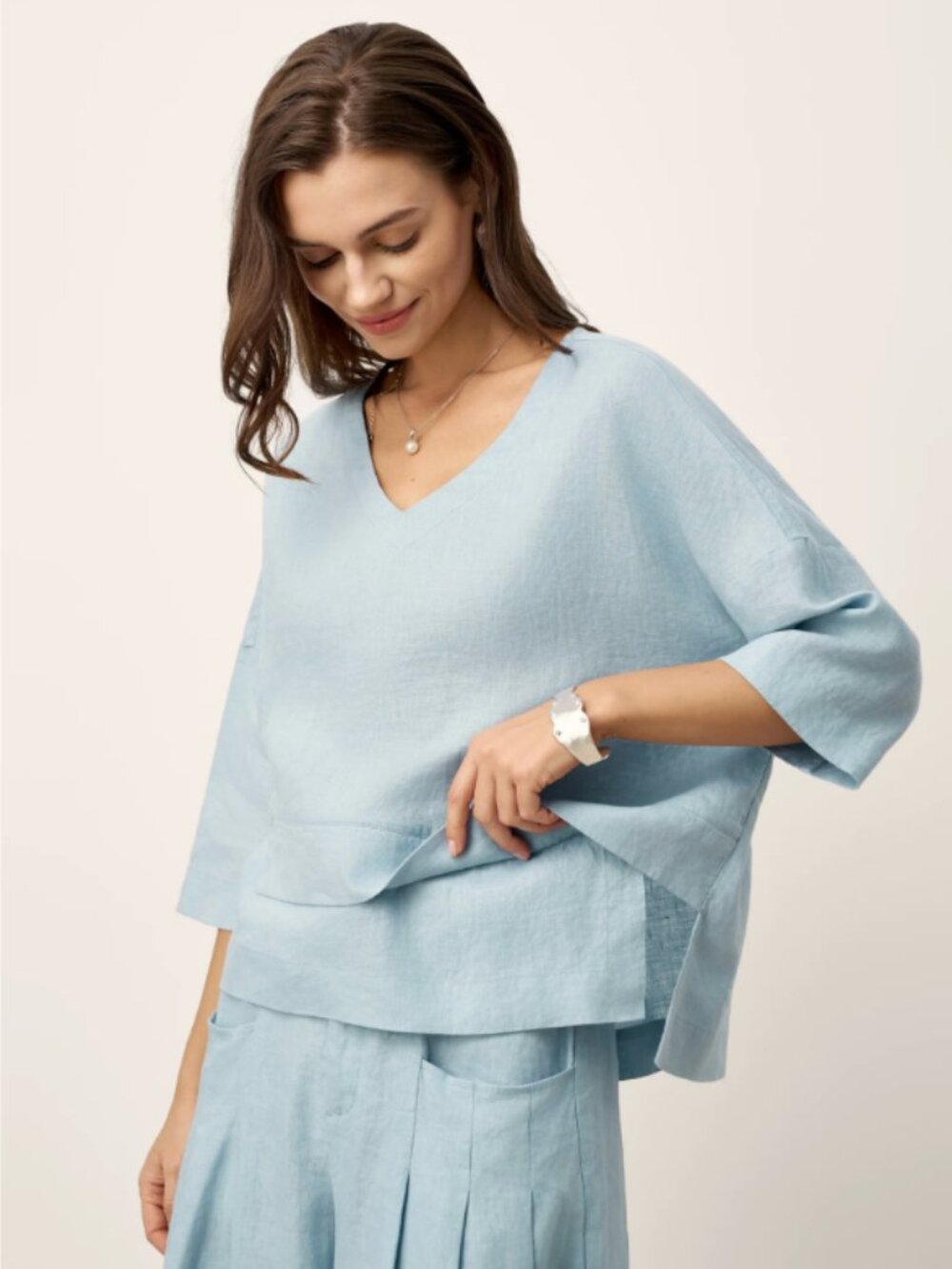 *NEW* Lintico 100% Linen Drop Shoulder Asymmetric Layered Hem Overtop VIOLA - Picture 4 of 16